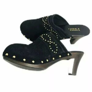Black Clog Mules Suede Leather Studded Slide